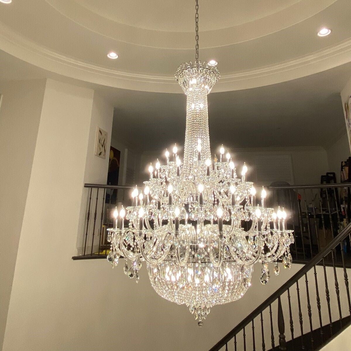 Extra Large European-style Multi-layers Candle Luxury Crystal Chandelier Gold Art Foyer/Staircase Decorative Light Fixture - 4 Layers /52+10 Lights/D57.1"*H78.7"(D145cm*H200cm)/120kgGoldWarm Lightcasivra