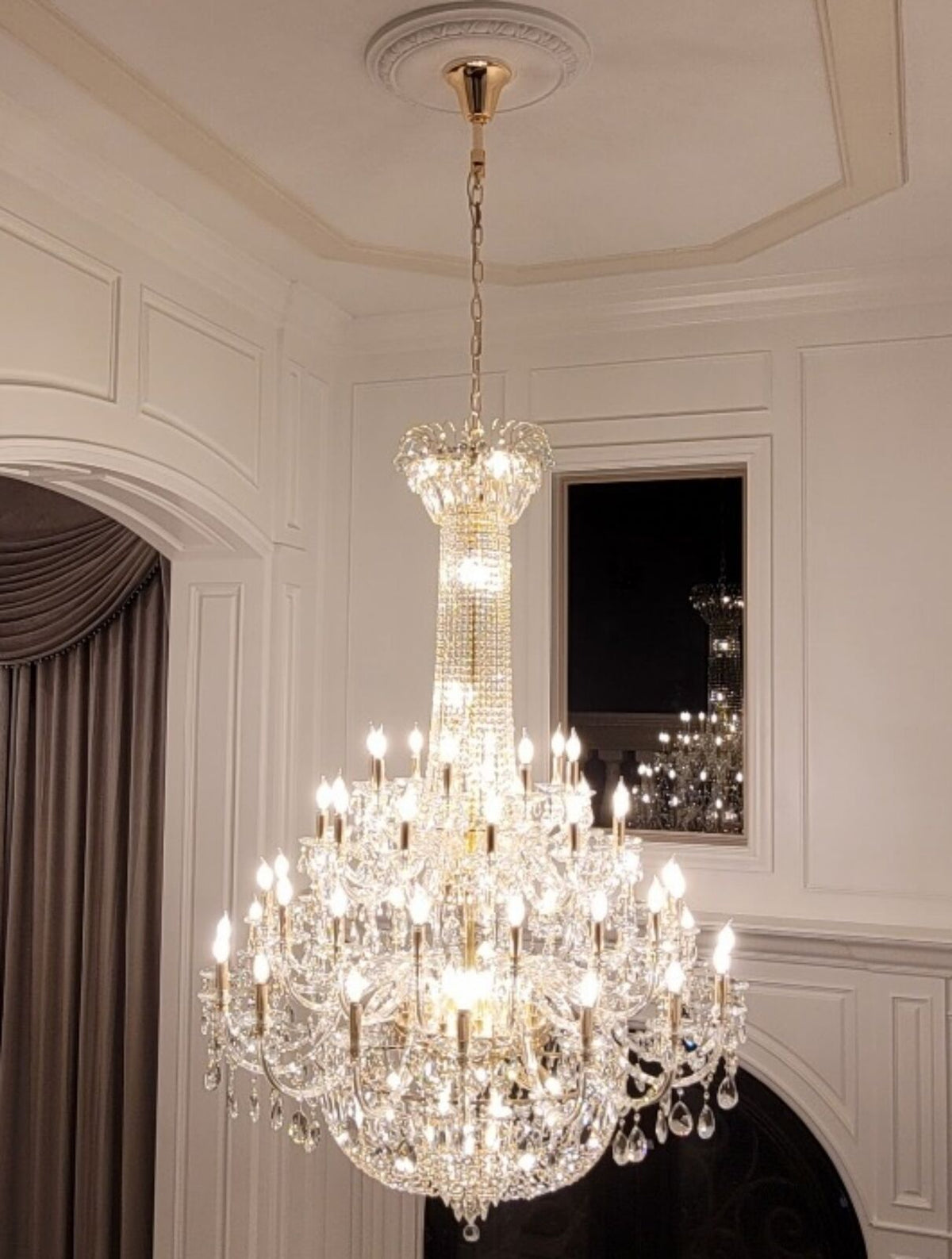 Extra Large European-style Multi-layers Candle Luxury Crystal Chandelier Gold Art Foyer/Staircase Decorative Light Fixture - 4 Layers /52+10 Lights/D57.1"*H78.7"(D145cm*H200cm)/120kgGoldWarm Lightcasivra