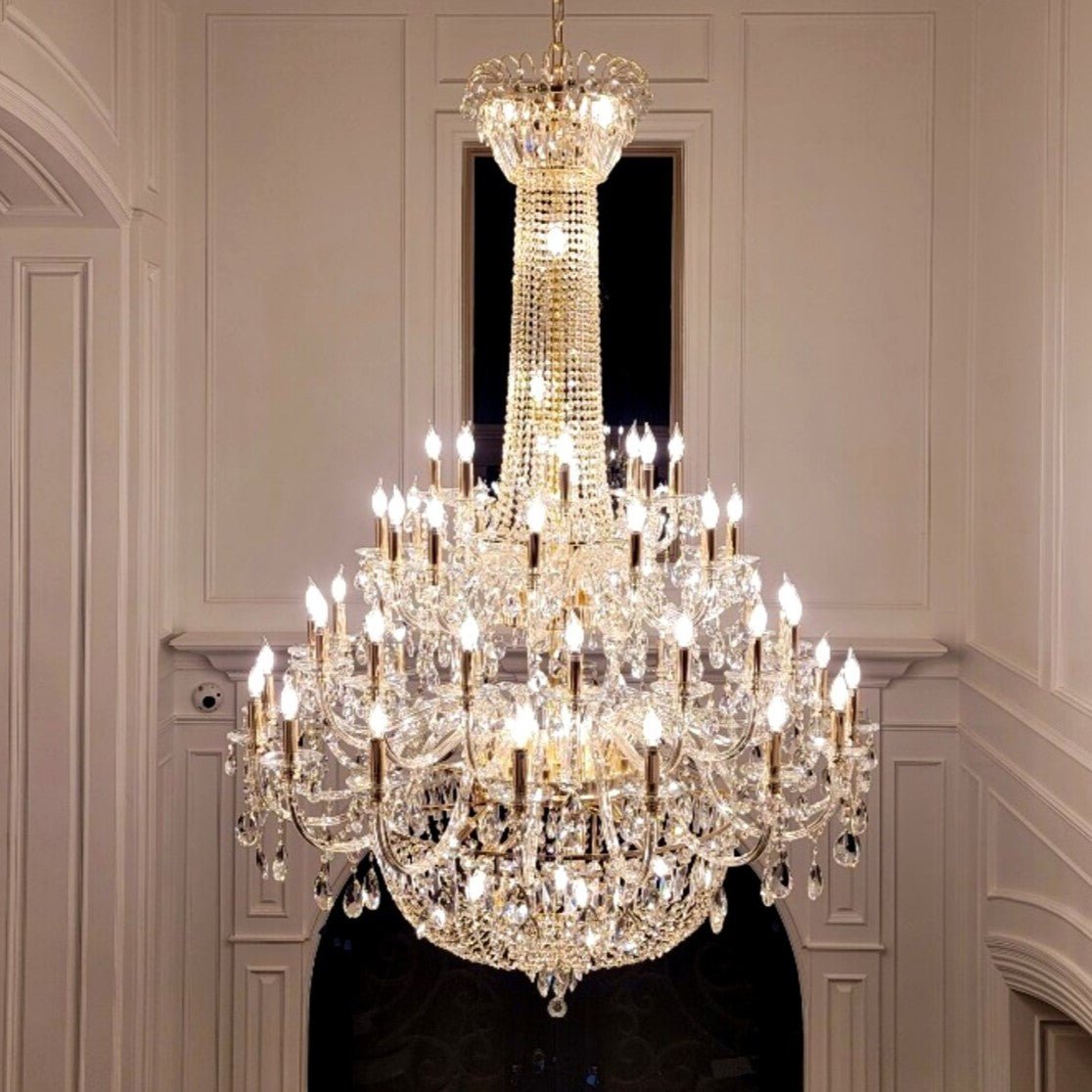 Extra Large European-style Multi-layers Candle Luxury Crystal Chandelier Gold Art Foyer/Staircase Decorative Light Fixture - 4 Layers /52+10 Lights/D57.1"*H78.7"(D145cm*H200cm)/120kgGoldWarm Lightcasivra
