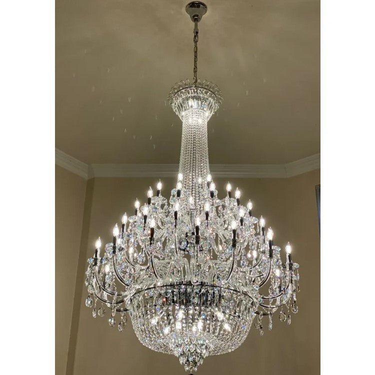 Extra Large European-style Multi-layers Candle Luxury Crystal Chandelier Gold Art Foyer/Staircase Decorative Light Fixture - 4 Layers /52+10 Lights/D57.1"*H78.7"(D145cm*H200cm)/120kgChromeWarm Lightcasivra