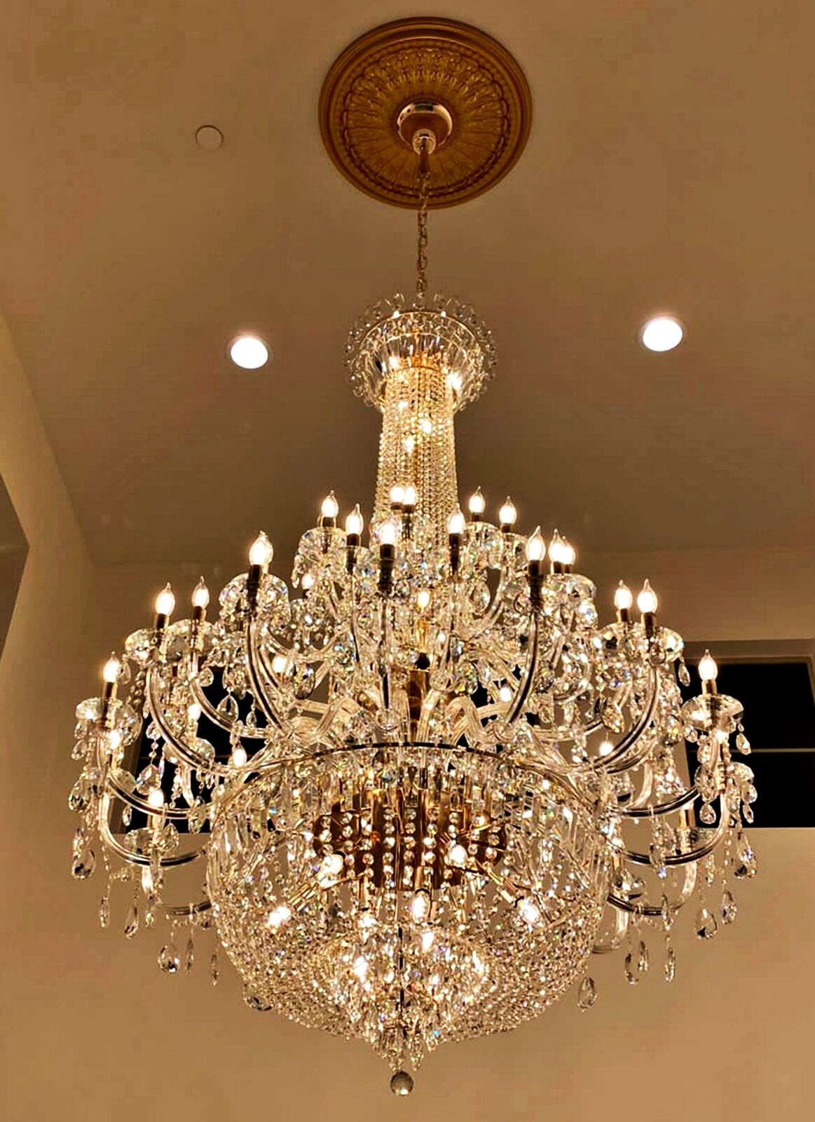 Extra Large European-style Multi-layers Candle Luxury Crystal Chandelier Gold Art Foyer/Staircase Decorative Light Fixture - 4 Layers /52+10 Lights/D57.1"*H78.7"(D145cm*H200cm)/120kgGoldWarm Lightcasivra