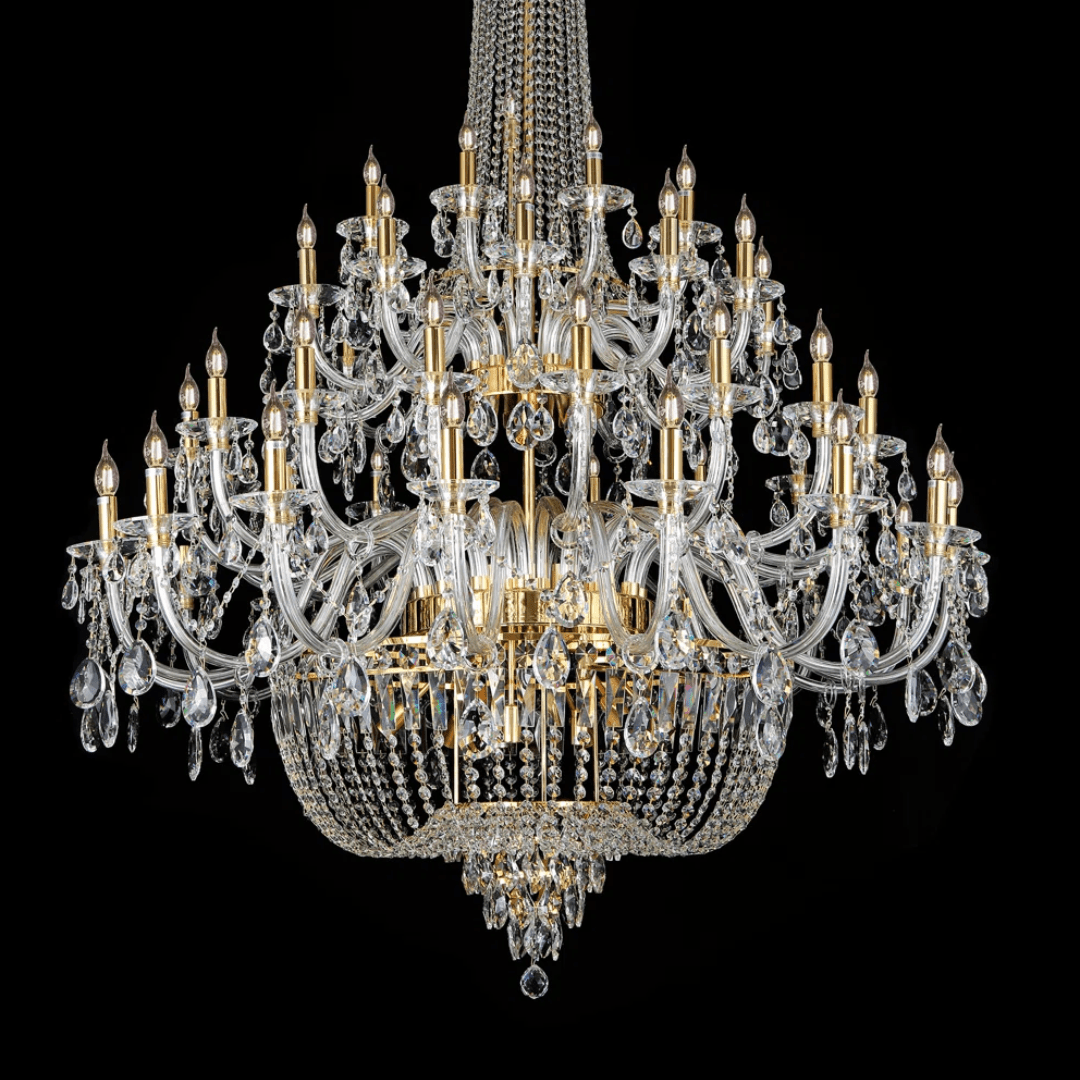 Extra Large European-style Multi-layers Candle Luxury Crystal Chandelier Gold Art Foyer/Staircase Decorative Light Fixture - 4 Layers /52+10 Lights/D57.1"*H78.7"(D145cm*H200cm)/120kgChromeWarm Lightcasivra