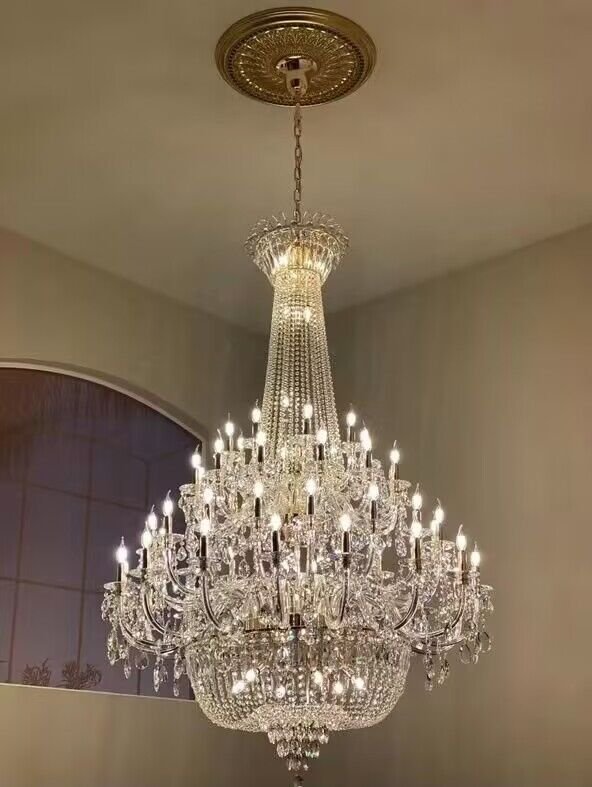 Extra Large European-style Multi-layers Candle Luxury Crystal Chandelier Gold Art Foyer/Staircase Decorative Light Fixture - 4 Layers /52+10 Lights/D57.1"*H78.7"(D145cm*H200cm)/120kgGoldWarm Lightcasivra