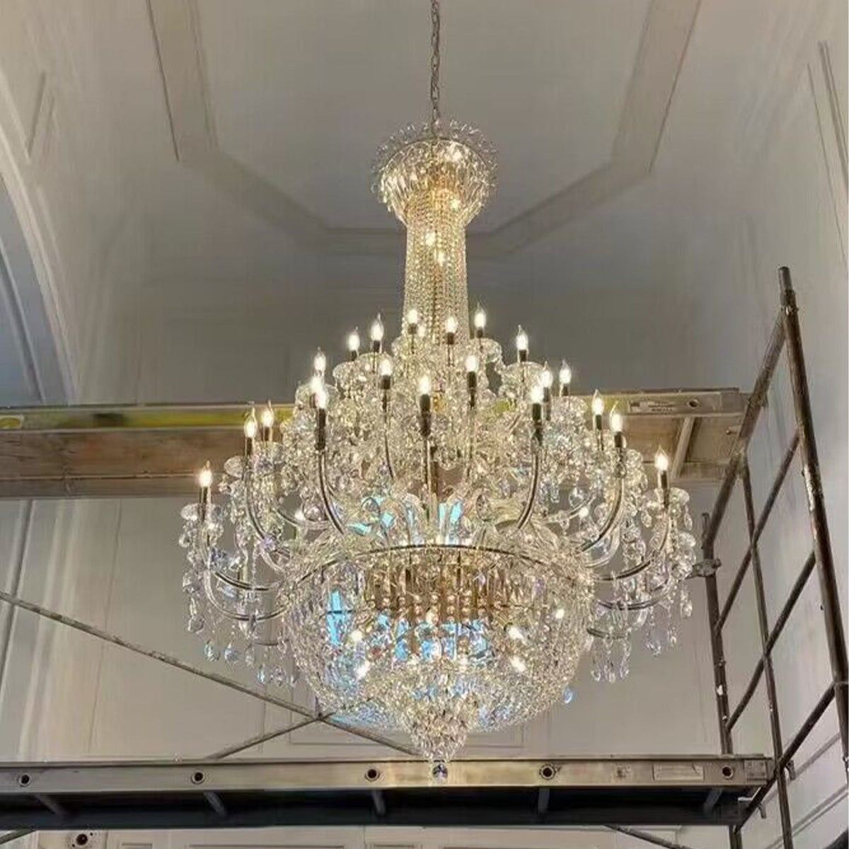 Extra Large European-style Multi-layers Candle Luxury Crystal Chandelier Gold Art Foyer/Staircase Decorative Light Fixture - 4 Layers /52+10 Lights/D57.1"*H78.7"(D145cm*H200cm)/120kgGoldWarm Lightcasivra