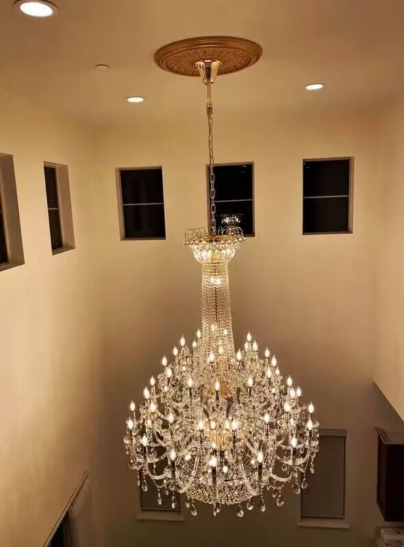 Extra Large European-style Multi-layers Candle Luxury Crystal Chandelier Gold Art Foyer/Staircase Decorative Light Fixture - 4 Layers /52+10 Lights/D57.1"*H78.7"(D145cm*H200cm)/120kgGoldWarm Lightcasivra