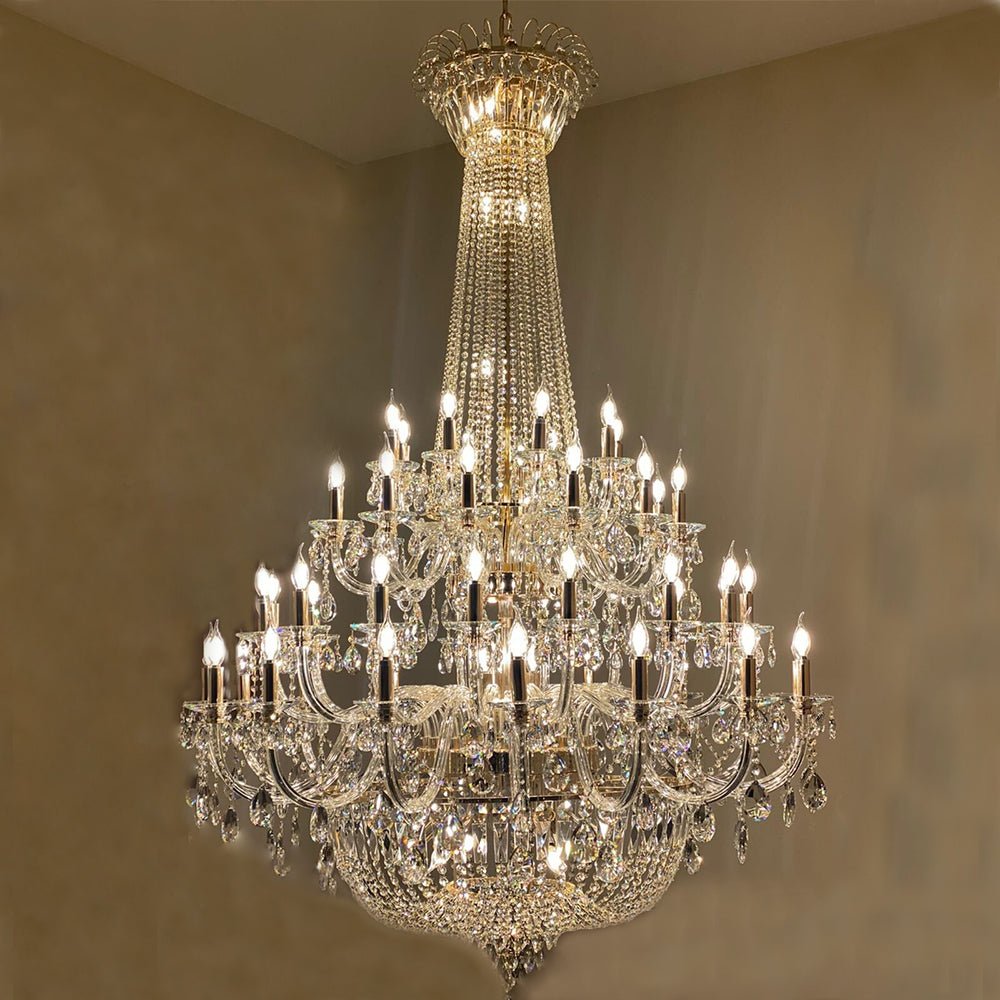Extra Large European-style Multi-layers Candle Luxury Crystal Chandelier Gold Art Foyer/Staircase Decorative Light Fixture - 4 Layers /52+10 Lights/D57.1"*H78.7"(D145cm*H200cm)/120kgGoldWarm Lightcasivra