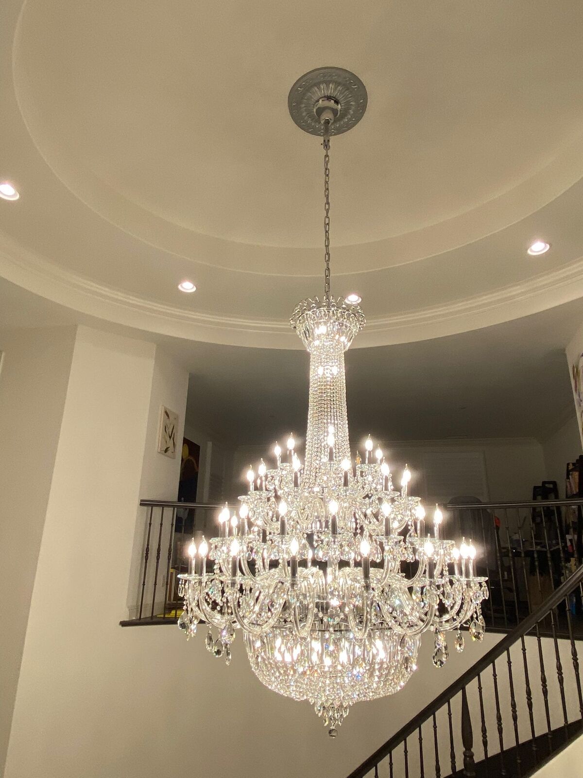 Extra Large European-style Multi-layers Candle Luxury Crystal Chandelier Gold Art Foyer/Staircase Decorative Light Fixture - 4 Layers /52+10 Lights/D57.1"*H78.7"(D145cm*H200cm)/120kgGoldWarm Lightcasivra