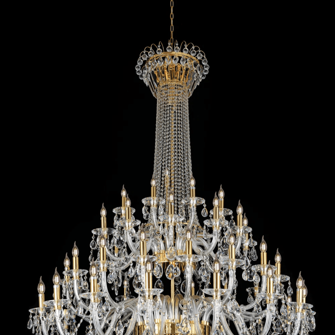 Extra Large European-style Multi-layers Candle Luxury Crystal Chandelier Gold Art Foyer/Staircase Decorative Light Fixture - 4 Layers /52+10 Lights/D57.1"*H78.7"(D145cm*H200cm)/120kgChromeWarm Lightcasivra