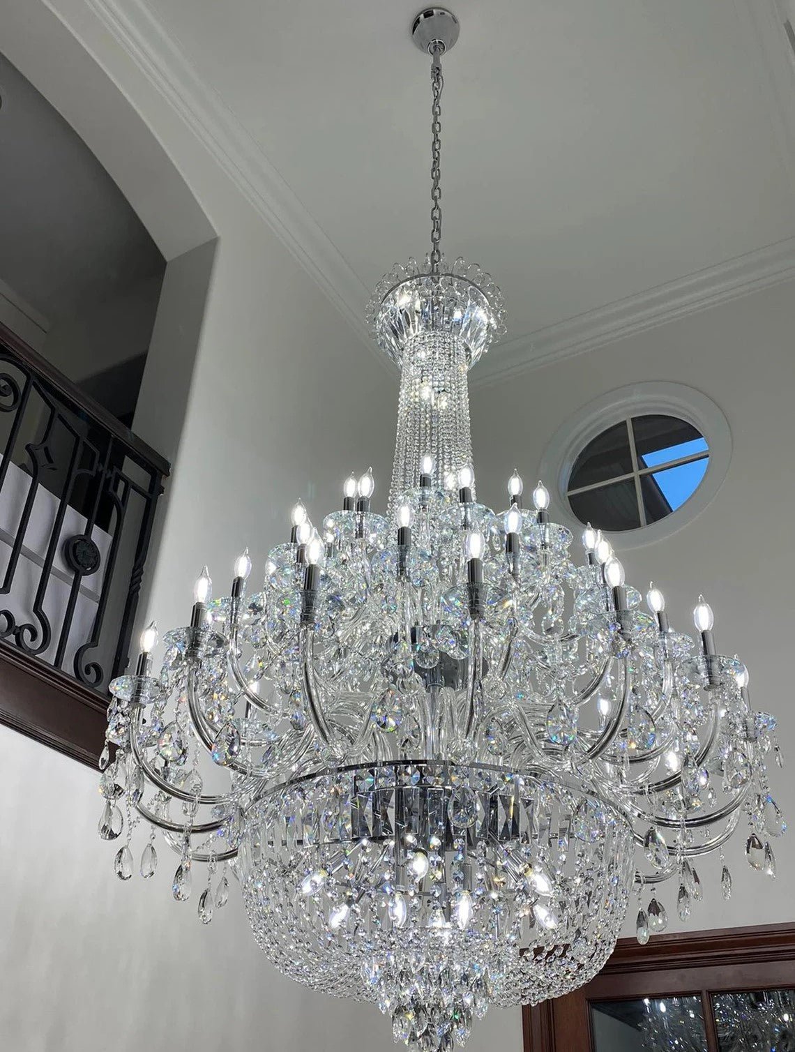 Extra Large European-style Multi-layers Candle Luxury Crystal Chandelier Gold Art Foyer/Staircase Decorative Light Fixture - 4 Layers /52+10 Lights/D57.1"*H78.7"(D145cm*H200cm)/120kgGoldWarm Lightcasivra