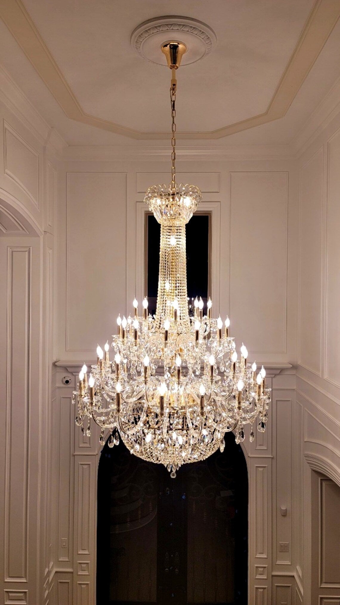 Extra Large European-style Multi-layers Candle Luxury Crystal Chandelier Gold Art Foyer/Staircase Decorative Light Fixture - 4 Layers /52+10 Lights/D57.1"*H78.7"(D145cm*H200cm)/120kgGoldWarm Lightcasivra