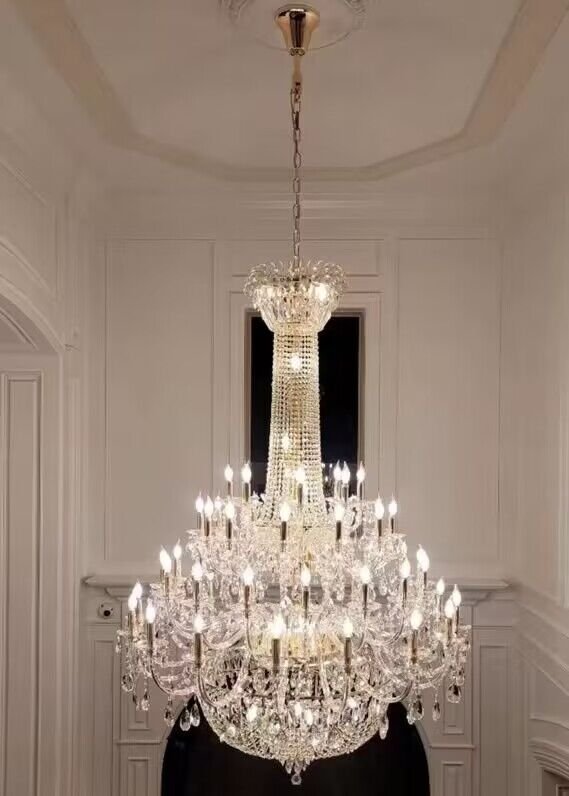 Extra Large European-style Multi-layers Candle Luxury Crystal Chandelier Gold Art Foyer/Staircase Decorative Light Fixture - 4 Layers /52+10 Lights/D57.1"*H78.7"(D145cm*H200cm)/120kgGoldWarm Lightcasivra