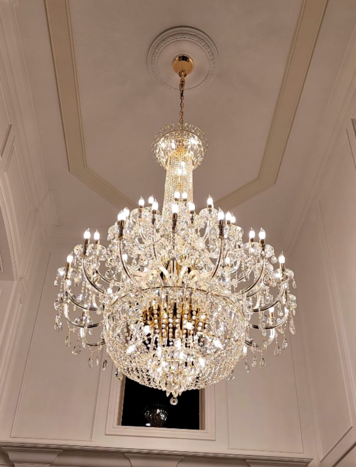 Extra Large European-style Multi-layers Candle Luxury Crystal Chandelier Gold Art Foyer/Staircase Decorative Light Fixture - 4 Layers /52+10 Lights/D57.1"*H78.7"(D145cm*H200cm)/120kgGoldWarm Lightcasivra