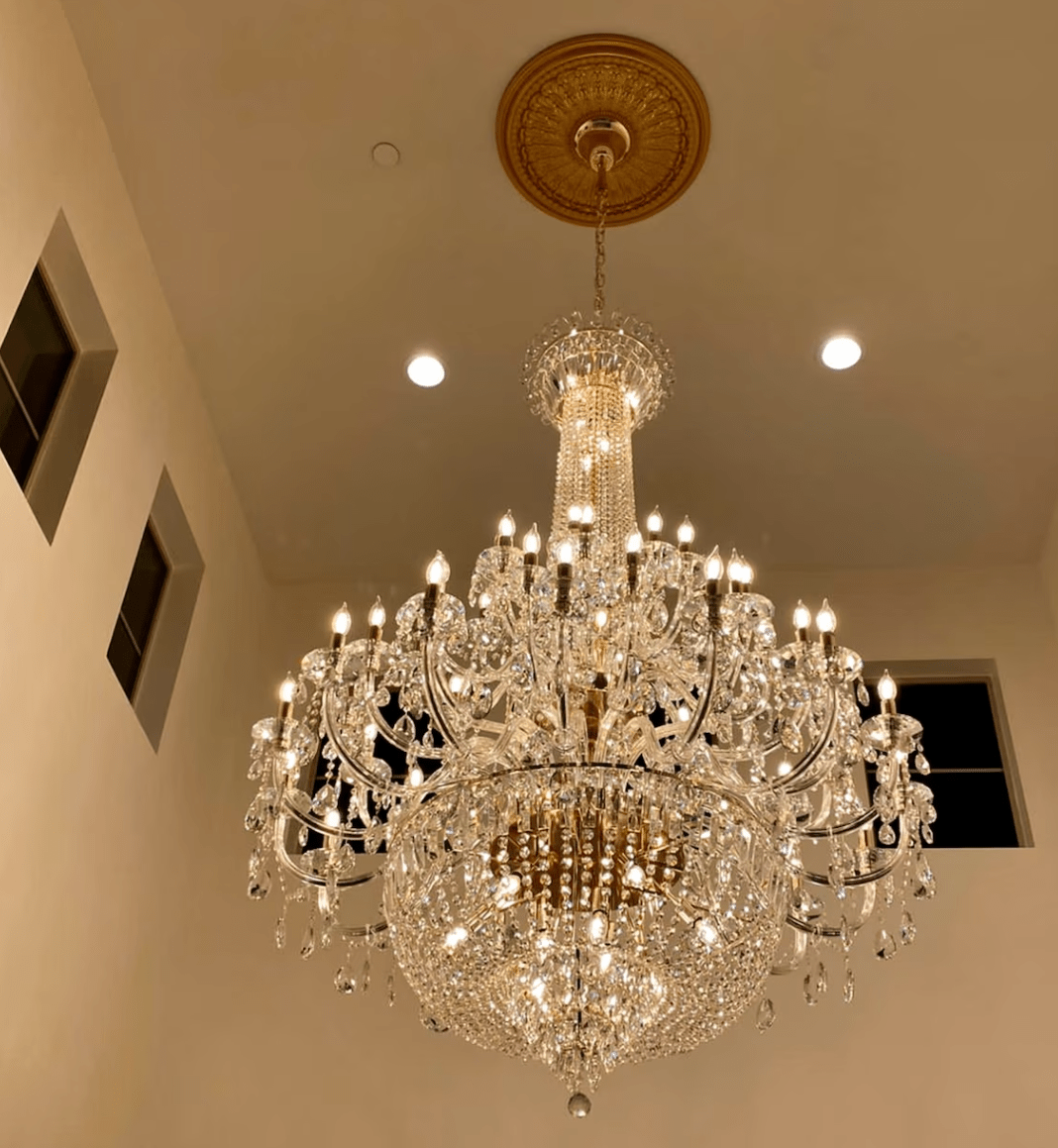 Extra Large European-style Multi-layers Candle Luxury Crystal Chandelier Gold Art Foyer/Staircase Decorative Light Fixture - 4 Layers /52+10 Lights/D57.1"*H78.7"(D145cm*H200cm)/120kgGoldWarm Lightcasivra