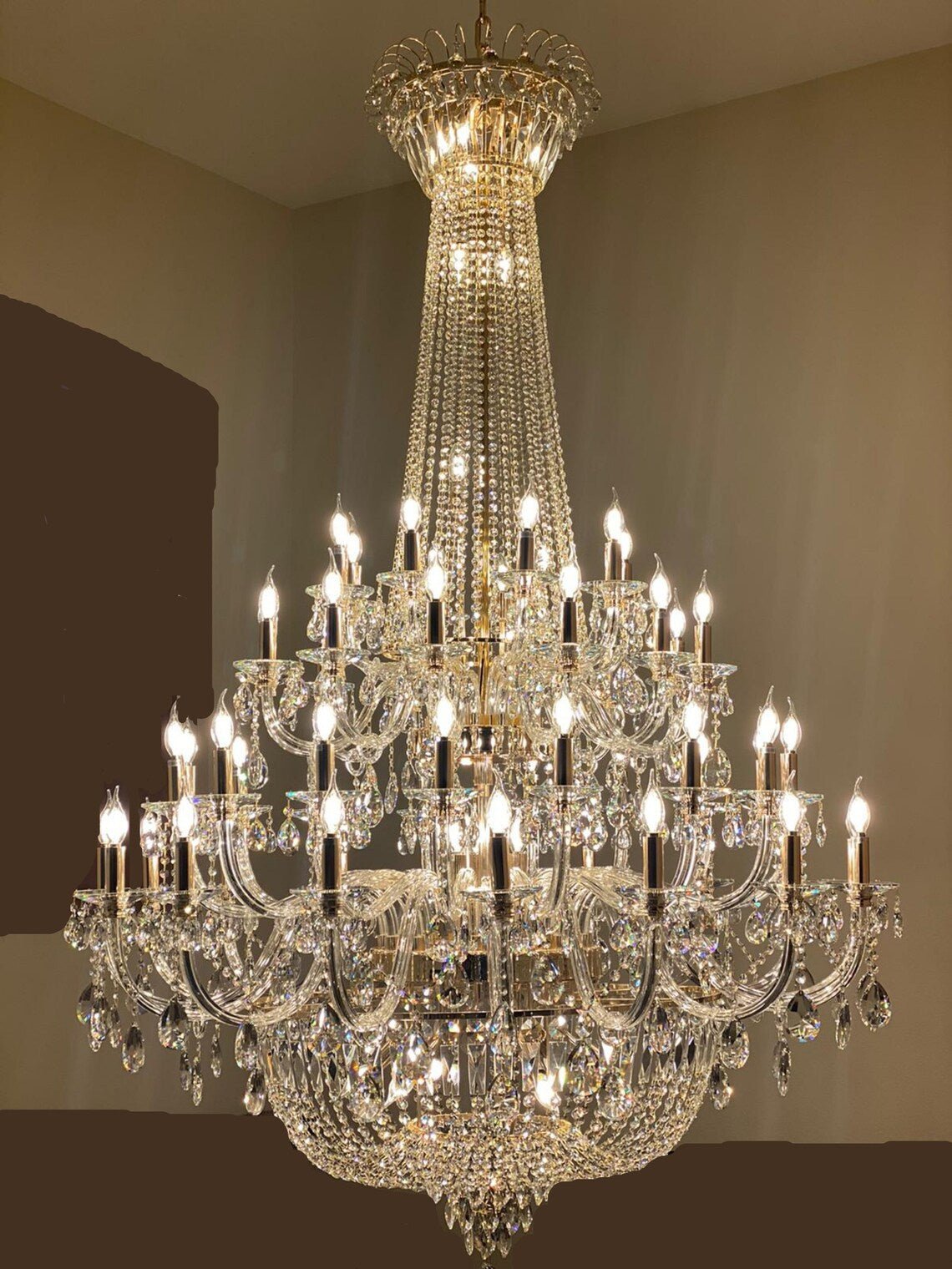 Extra Large European-style Multi-layers Candle Luxury Crystal Chandelier Gold Art Foyer/Staircase Decorative Light Fixture - 4 Layers /52+10 Lights/D57.1"*H78.7"(D145cm*H200cm)/120kgGoldWarm Lightcasivra