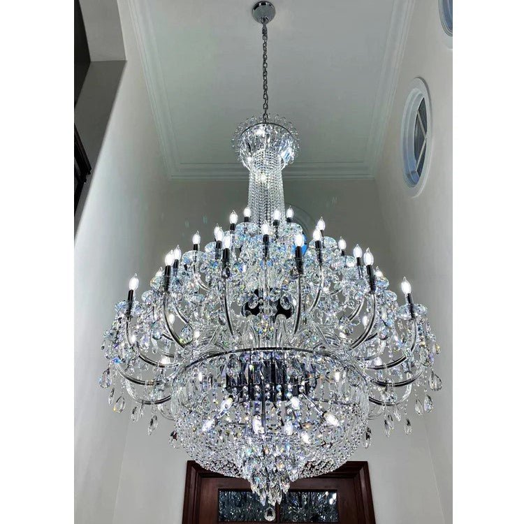 Extra Large European-style Multi-layers Candle Luxury Crystal Chandelier Gold Art Foyer/Staircase Decorative Light Fixture - 4 Layers /52+10 Lights/D57.1"*H78.7"(D145cm*H200cm)/120kgChromeWarm Lightcasivra