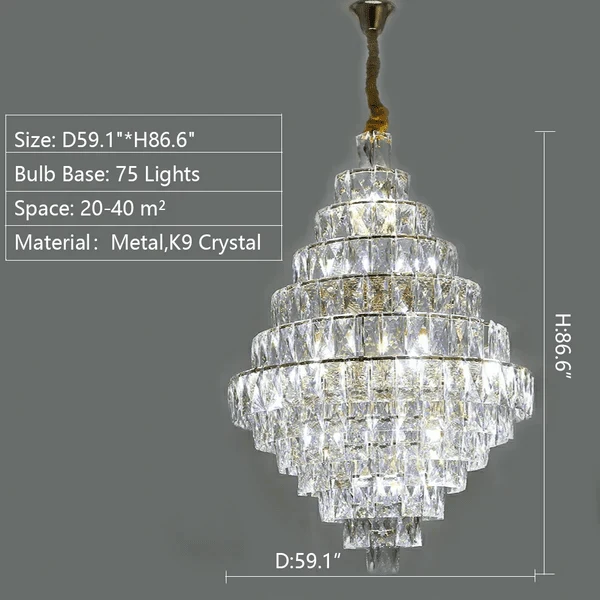 Extra Large Foyer Pure Crystal Ceiling Light Fixture Living Room Entrance Staircase Chandelier - D33.5"*H47.2"/ 25 Lightscasivra