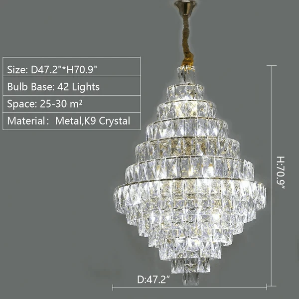 Extra Large Foyer Pure Crystal Ceiling Light Fixture Living Room Entrance Staircase Chandelier - D33.5"*H47.2"/ 25 Lightscasivra