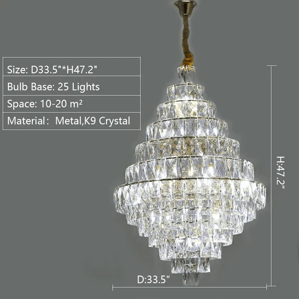 Extra Large Foyer Pure Crystal Ceiling Light Fixture Living Room Entrance Staircase Chandelier - D33.5"*H47.2"/ 25 Lightscasivra