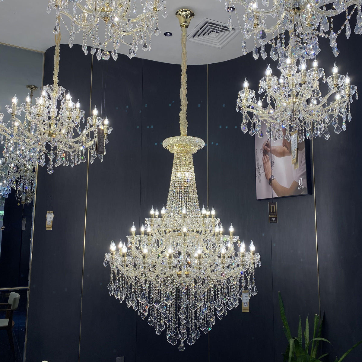 Extra Large French Candle Crystal Branch Chandelier for Foyer and Staircase - D31.5*H42.4"Warm Lightcasivra