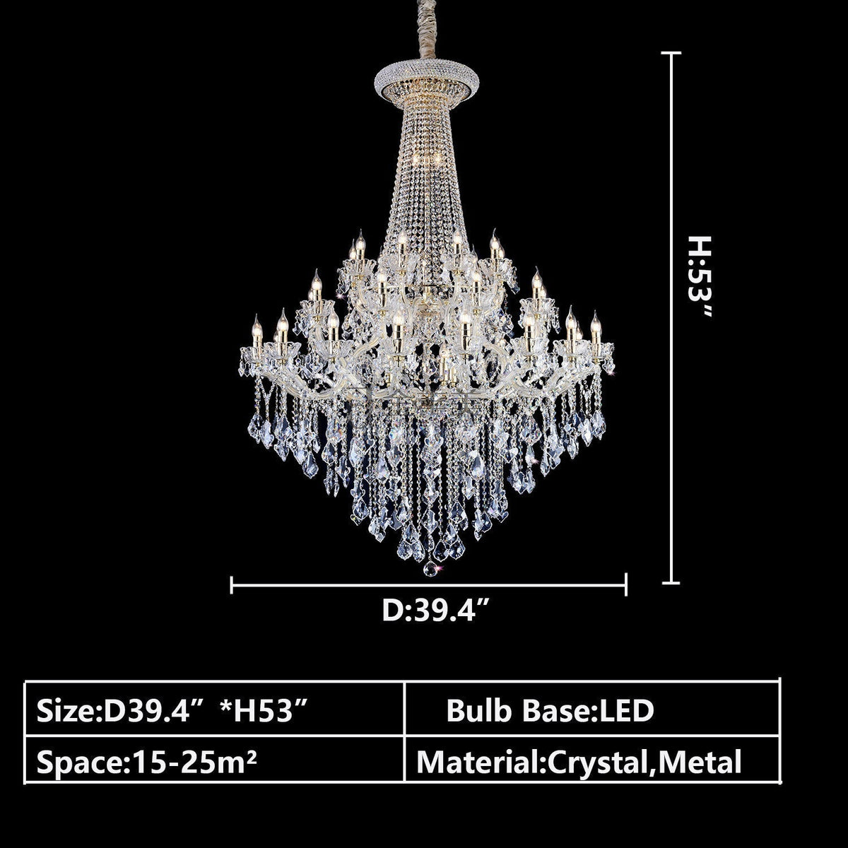 Extra Large French Candle Crystal Branch Chandelier for Foyer and Staircase - D31.5*H42.4"Warm Lightcasivra