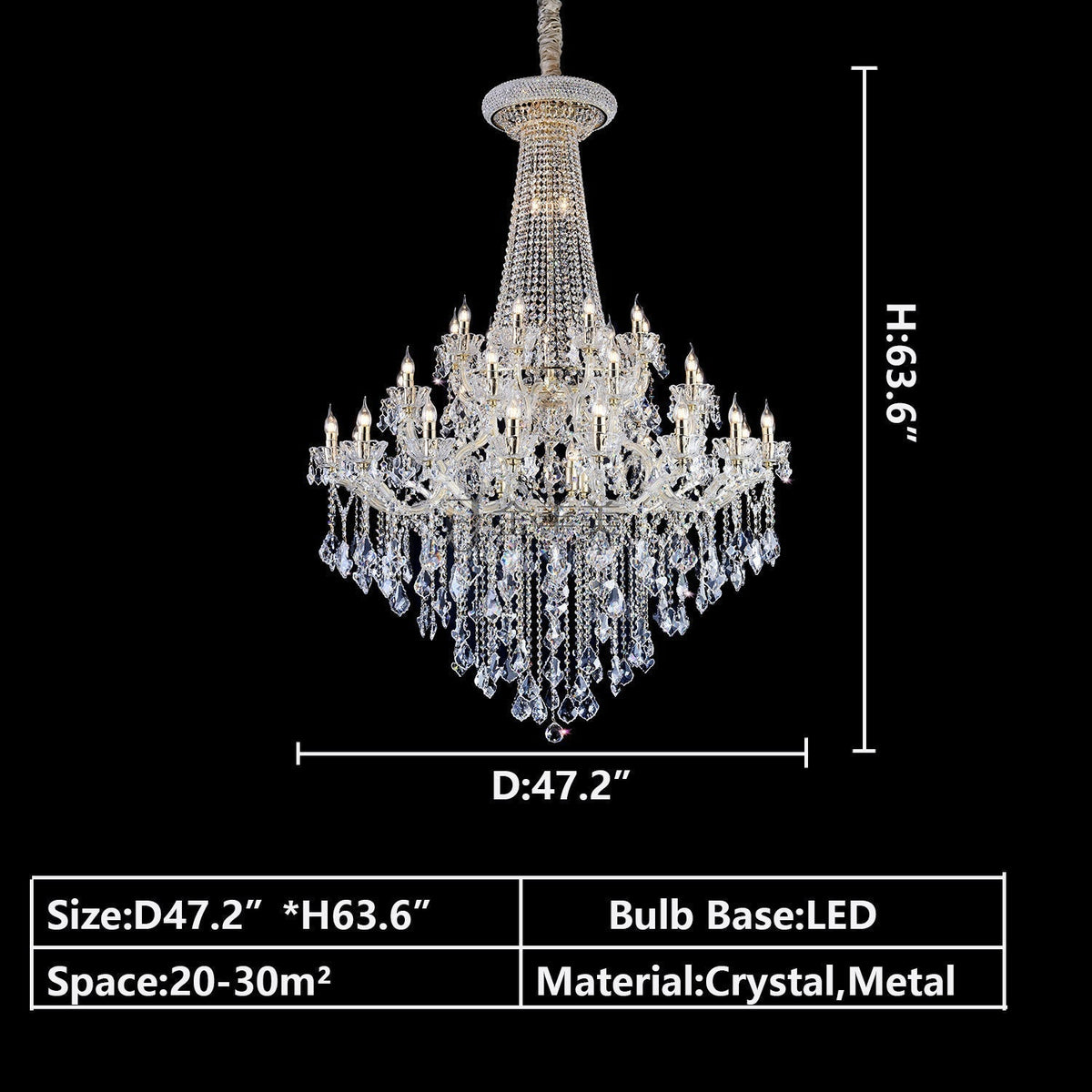 Extra Large French Candle Crystal Branch Chandelier for Foyer and Staircase - D31.5*H42.4"Warm Lightcasivra