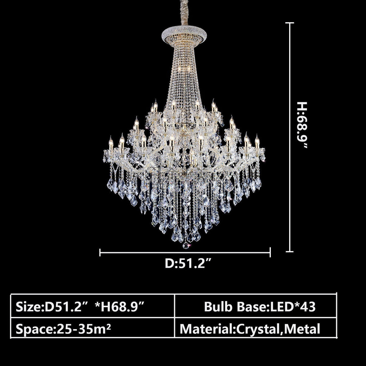 Extra Large French Candle Crystal Branch Chandelier for Foyer and Staircase - D31.5*H42.4"Warm Lightcasivra