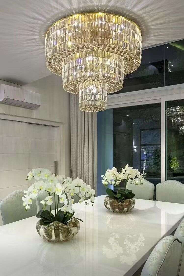 Extra Large Gold Flush Mount Crystal Light Round 3-layers Decorative Living Room/Dining Room Light Fixture-Chandeliers-casivra-casivra