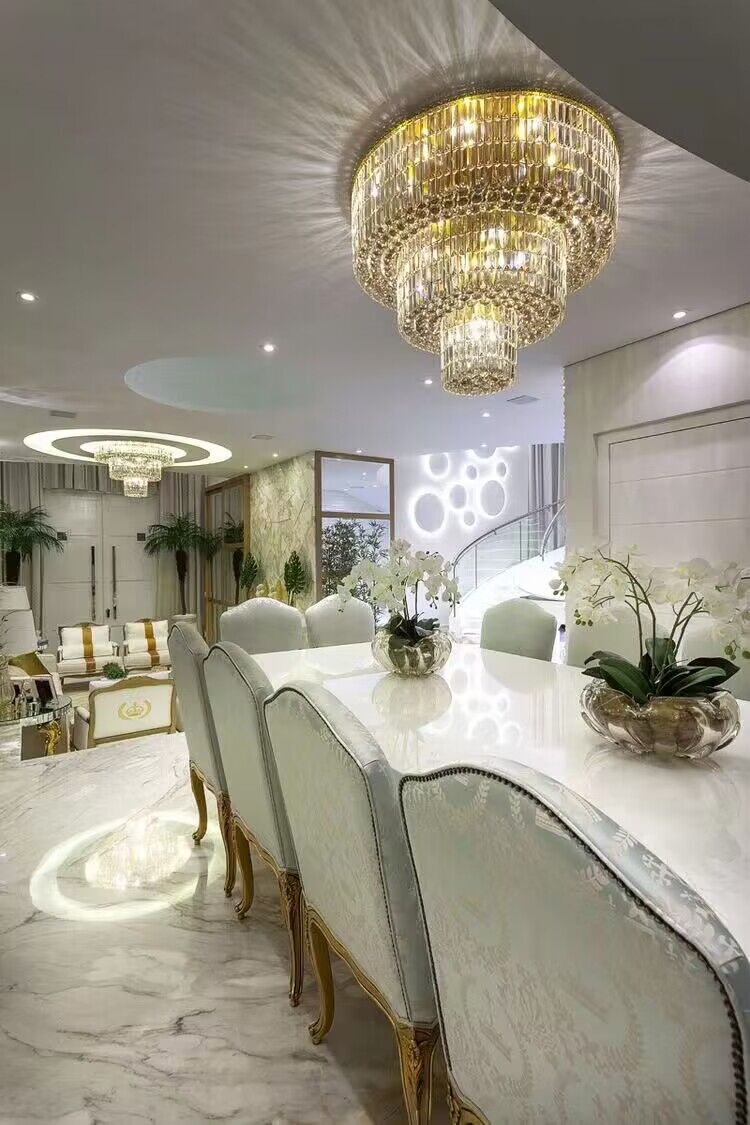 Extra Large Gold Flush Mount Crystal Light Round 3-layers Decorative Living Room/Dining Room Light Fixture-Chandeliers-casivra-casivra