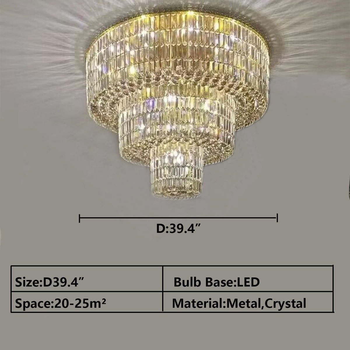 Extra Large Gold Flush Mount Crystal Light Round 3-layers Decorative Living Room/Dining Room Light Fixture-Chandeliers-casivra-casivra