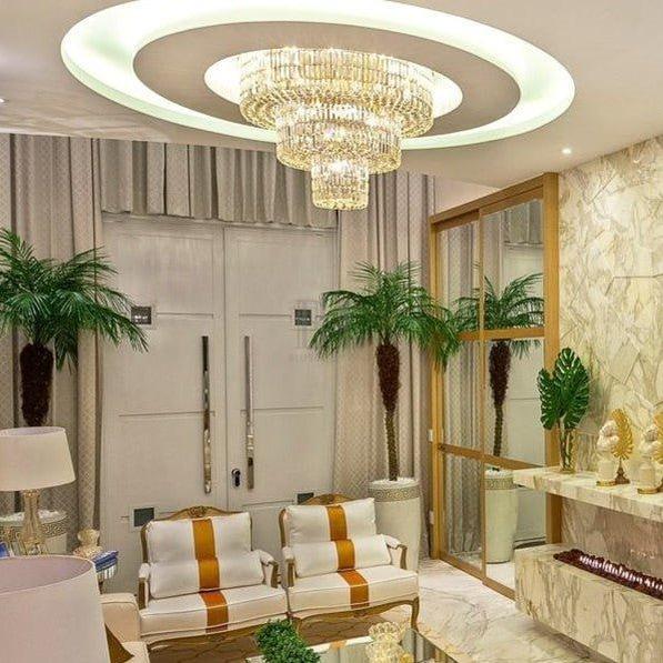 Extra Large Gold Flush Mount Crystal Light Round 3-layers Decorative Living Room/Dining Room Light Fixture-Chandeliers-casivra-casivra