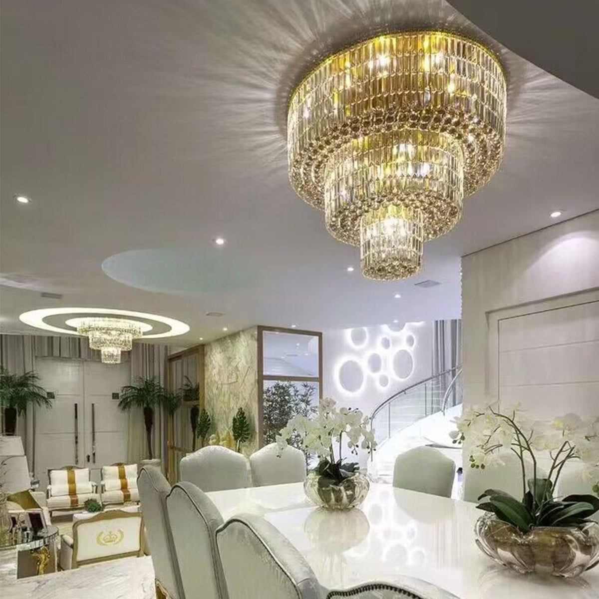Extra Large Gold Flush Mount Crystal Light Round 3-layers Decorative Living Room/Dining Room Light Fixture-Chandeliers-casivra-casivra