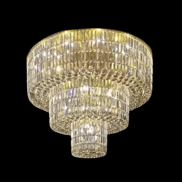 Extra Large Gold Flush Mount Crystal Light Round 3-layers Decorative Living Room/Dining Room Light Fixture-Chandeliers-casivra-casivra