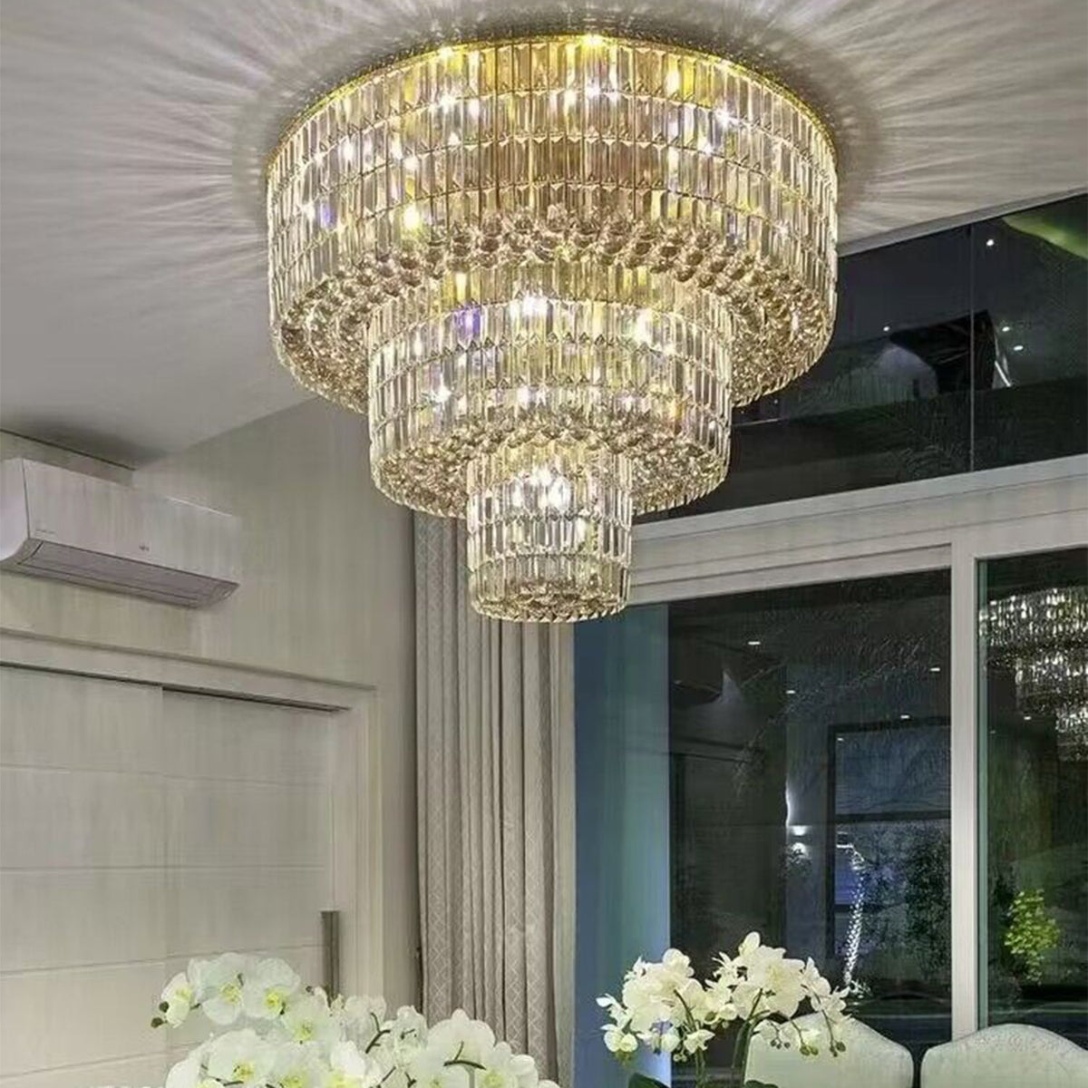 Extra Large Gold Flush Mount Crystal Light Round 3-layers Decorative Living Room/Dining Room Light Fixture-Chandeliers-casivra-casivra