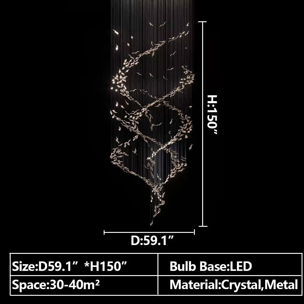 Extra Large Luxury Art Double Spiral Creative Crystal Chandelier For High - ceiling Foyer/Hallway/Entryway - D39.4"*H102.3"Warm Lightcasivra