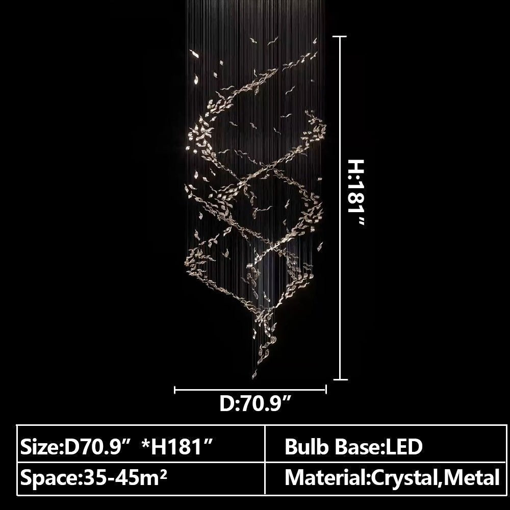 Extra Large Luxury Art Double Spiral Creative Crystal Chandelier For High - ceiling Foyer/Hallway/Entryway - D39.4"*H102.3"Warm Lightcasivra