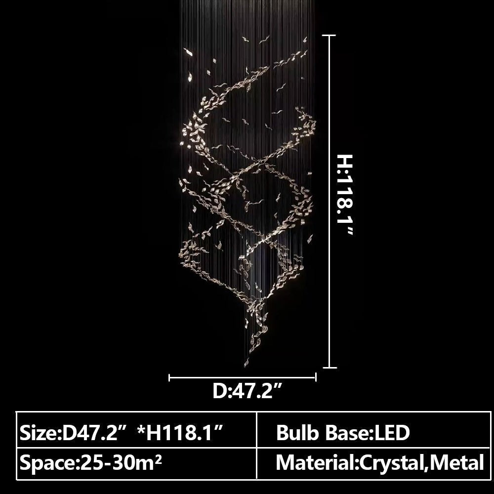 Extra Large Luxury Art Double Spiral Creative Crystal Chandelier For High - ceiling Foyer/Hallway/Entryway - D39.4"*H102.3"Warm Lightcasivra