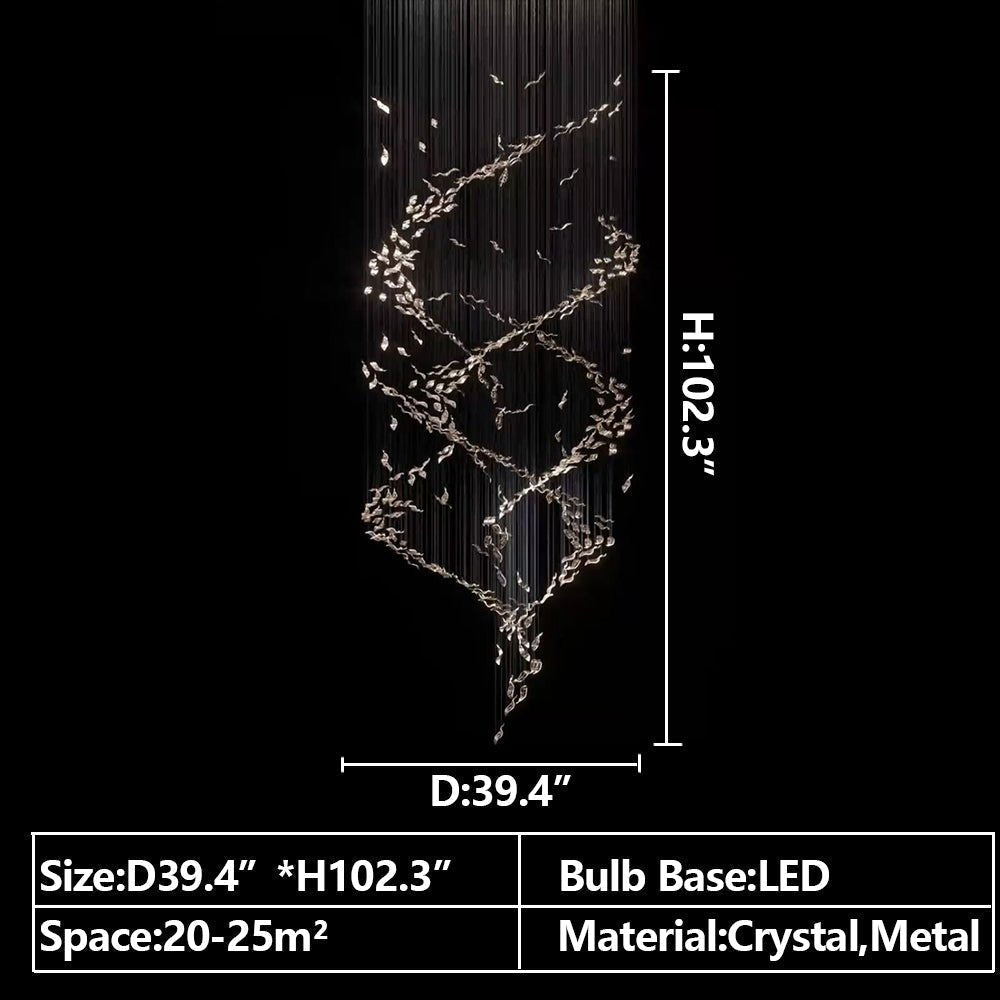 Extra Large Luxury Art Double Spiral Creative Crystal Chandelier For High - ceiling Foyer/Hallway/Entryway - D39.4"*H102.3"Warm Lightcasivra