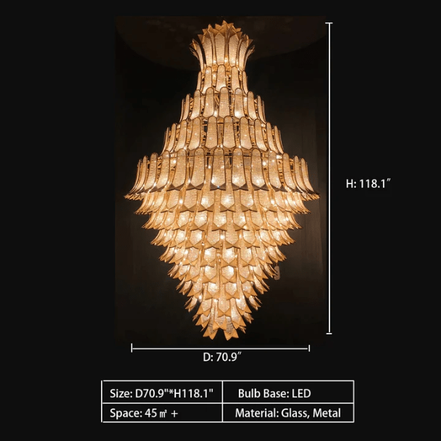 Extra Large Luxury Multi - tier Gold Pendant Glass Chandelier for Stairs/Large High - ceiling Room - D47.2"*H78.7"Warm Lightcasivra