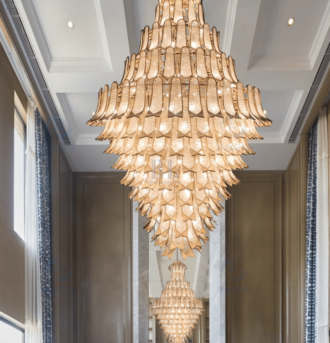 Extra Large Luxury Multi - tier Gold Pendant Glass Chandelier for Stairs/Large High - ceiling Room - D47.2"*H78.7"Warm Lightcasivra