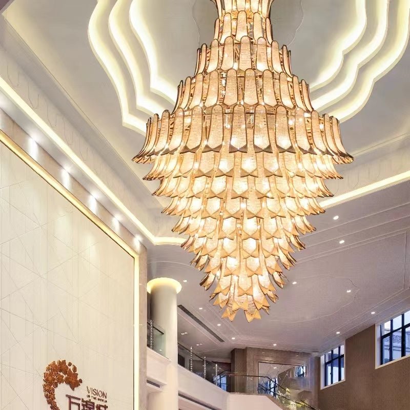 Extra Large Luxury Multi - tier Gold Pendant Glass Chandelier for Stairs/Large High - ceiling Room - D47.2"*H78.7"Warm Lightcasivra