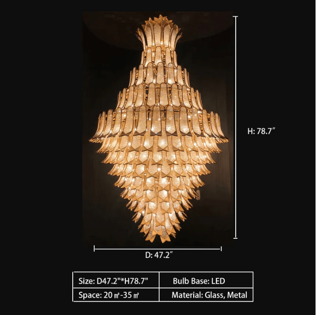 Extra Large Luxury Multi - tier Gold Pendant Glass Chandelier for Stairs/Large High - ceiling Room - D47.2"*H78.7"Warm Lightcasivra