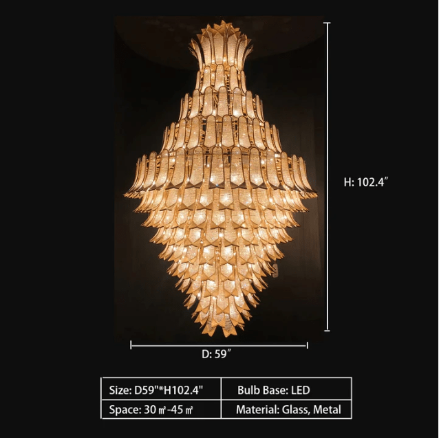 Extra Large Luxury Multi - tier Gold Pendant Glass Chandelier for Stairs/Large High - ceiling Room - D47.2"*H78.7"Warm Lightcasivra