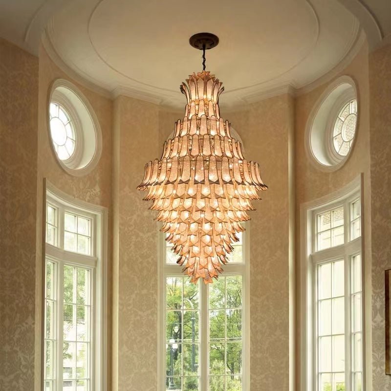 Extra Large Luxury Multi - tier Gold Pendant Glass Chandelier for Stairs/Large High - ceiling Room - D47.2"*H78.7"Warm Lightcasivra