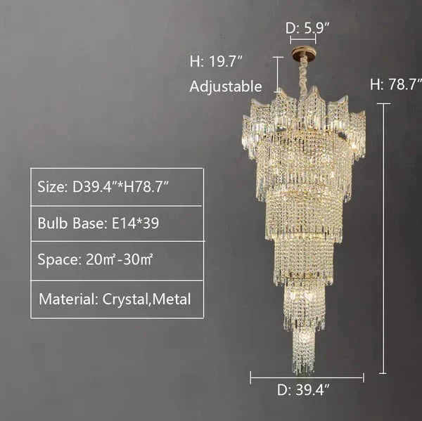 Extra Large Luxury Multi - tiered Crystal Chandelier - GoldD39.4"*H78.7"/64kgcasivra