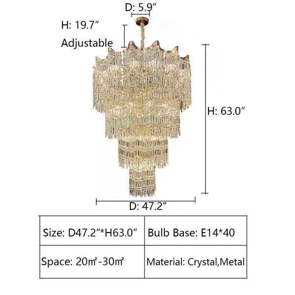 Extra Large Luxury Multi - tiered Crystal Chandelier - GoldD39.4"*H78.7"/64kgcasivra