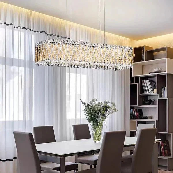 Extra Large Luxury Rectangle Crystal Pendant Chandelier for Living/Dining Room/Kitchen Island - L39.4"*W11.0"*H11.0"Goldcasivra