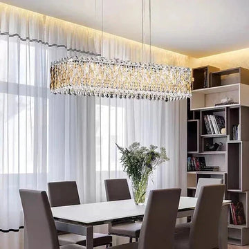 Extra Large Luxury Rectangle Crystal Pendant Chandelier for Living/Dining Room/Kitchen Island - L39.4"*W11.0"*H11.0"Goldcasivra