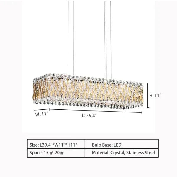 Extra Large Luxury Rectangle Crystal Pendant Chandelier for Living/Dining Room/Kitchen Island - L39.4"*W11.0"*H11.0"Goldcasivra