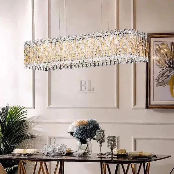Extra Large Luxury Rectangle Crystal Pendant Chandelier for Living/Dining Room/Kitchen Island - L39.4"*W11.0"*H11.0"Goldcasivra