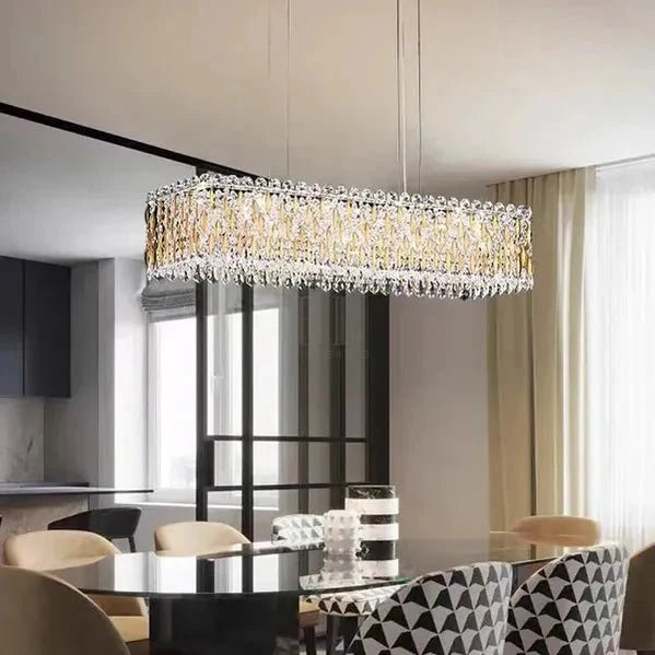 Extra Large Luxury Rectangle Crystal Pendant Chandelier for Living/Dining Room/Kitchen Island - L39.4"*W11.0"*H11.0"Goldcasivra